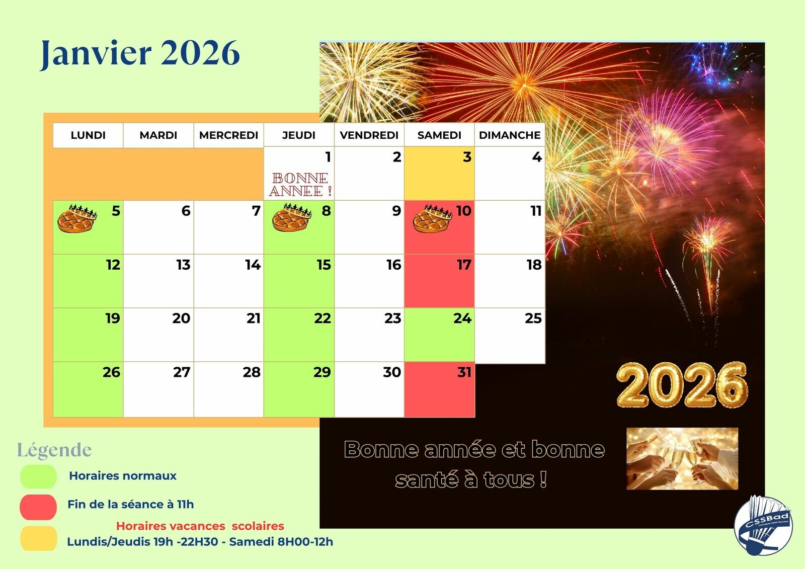 🕙 Informations – Horaires des sessions de Janvier