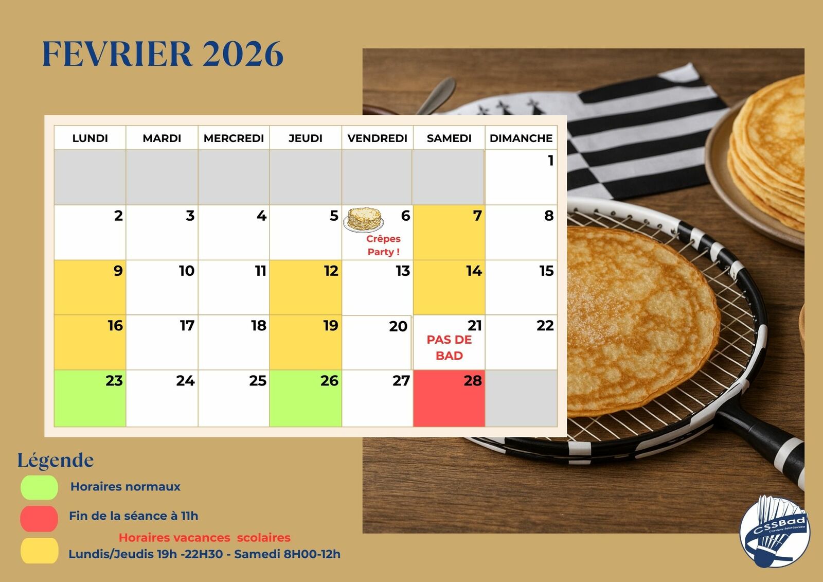 🕙 Informations – Horaires des sessions de Février