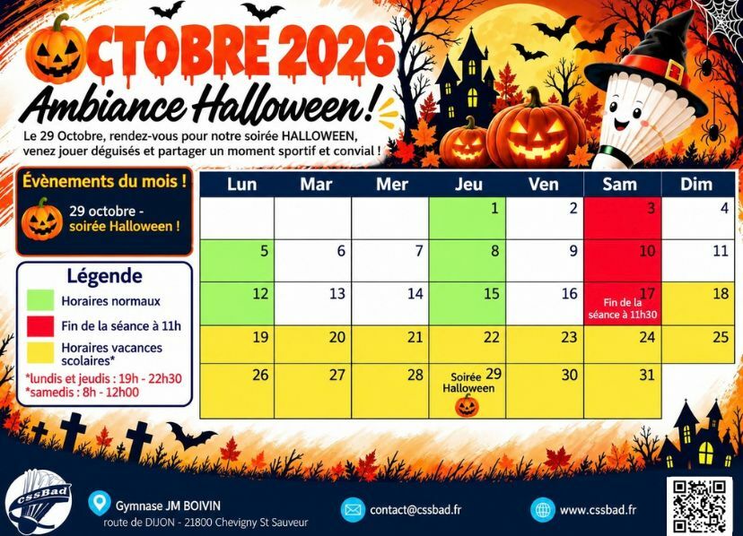 Horaire des sessions d'octobre