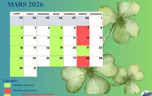 🕙 Informations – Horaires des sessions de Mars