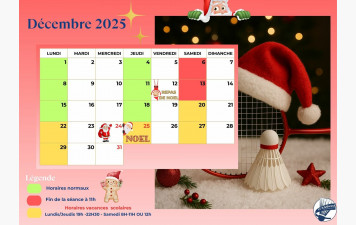 Horaires sessions Décembre 2025