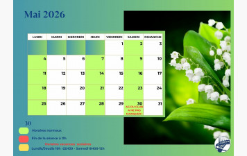 🕙 Informations – Horaires des sessions de Mai